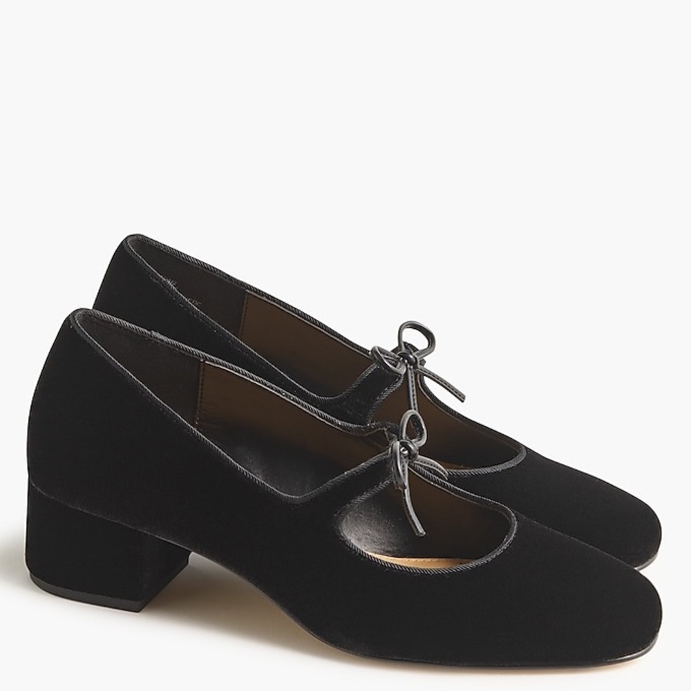 J Crew Velvet bow tie–heeled Mary Janes CO242